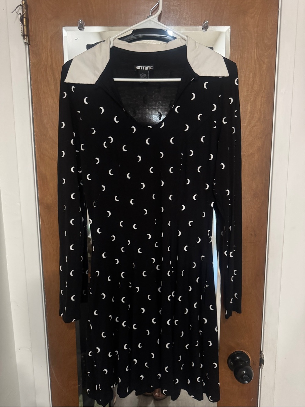 Hot Topic Black Long Sleeve Crescent Moon Dress with Cream Collar